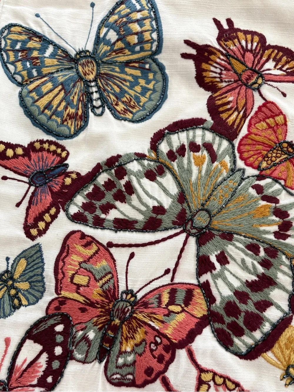 Pottery Barn Beaded Butterfly Throw Pillow Cover 18x18